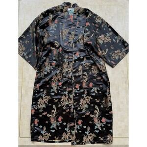 Chinese Style Robe Tang Yi Men's Dragon and Peacock Embroidery Kimono Robe Satin